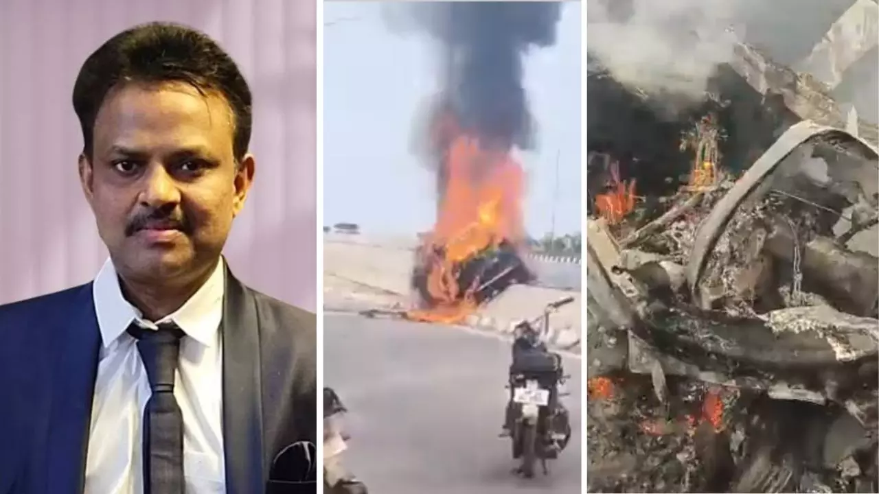 VIDEO: डिवाइडर से टकराई कार और बन गई आग का गोला, गाड़ी के अंदर ही जिंदा जल गए न्यूरोसर्जन के डॉक्टर