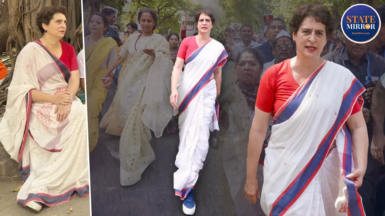 लड़की हूं लड़ सकती हूं... सीधे पल्लू की साड़ी, पैरों में जूते और सरकार के खिलाफ सड़क पर प्रियंका गांधी, क्या दे रहीं मैसेज